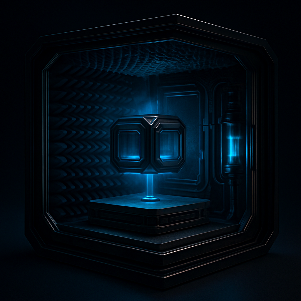Cutaway view of a Pinnacle Quantum Vault showing acoustic, vibration, EM shielding and scrubber layers